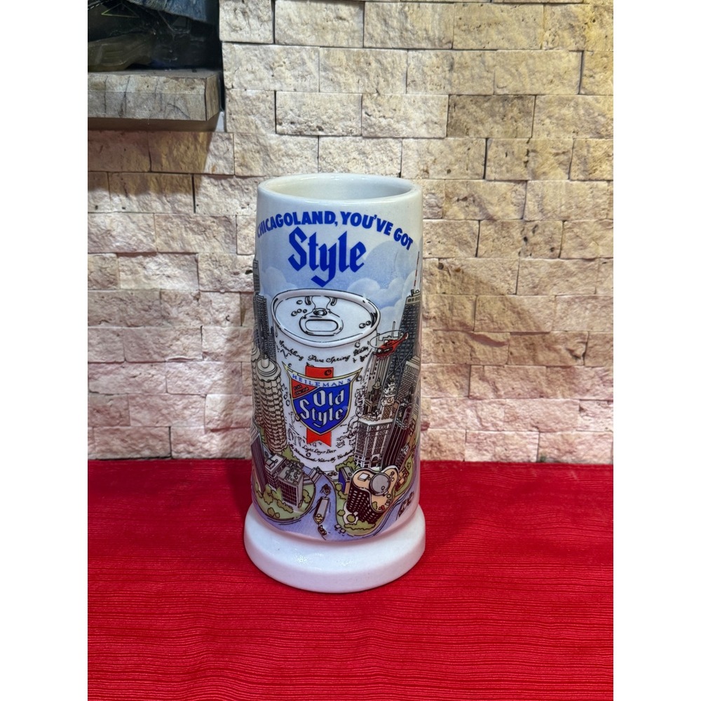 Vintage 1981 Old Style Beer Chicago Skyline Stein Heileman Brewery Ceramarte